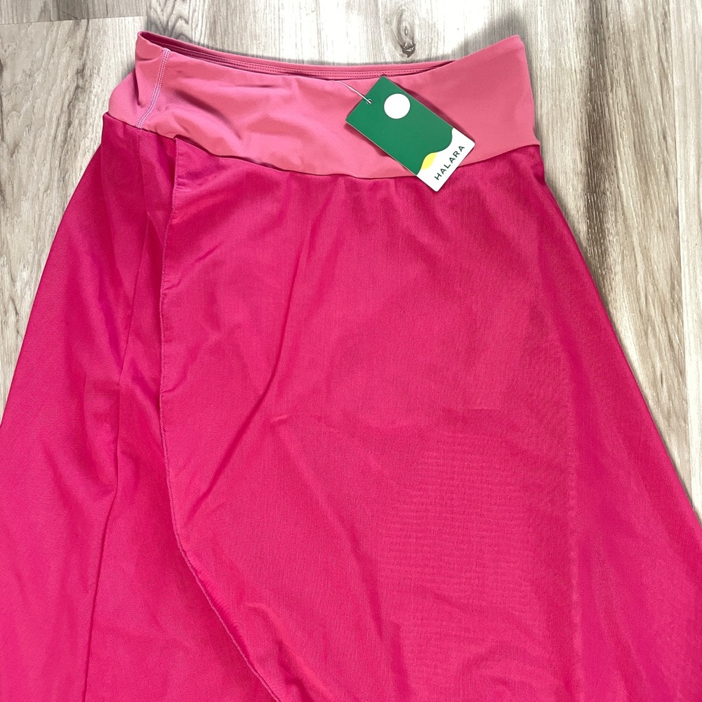 NWT Halara High Waisted High Low Ruffle 2-in-1 Pocket Flare Mesh Maxi Skirt - Picture 3 of 9